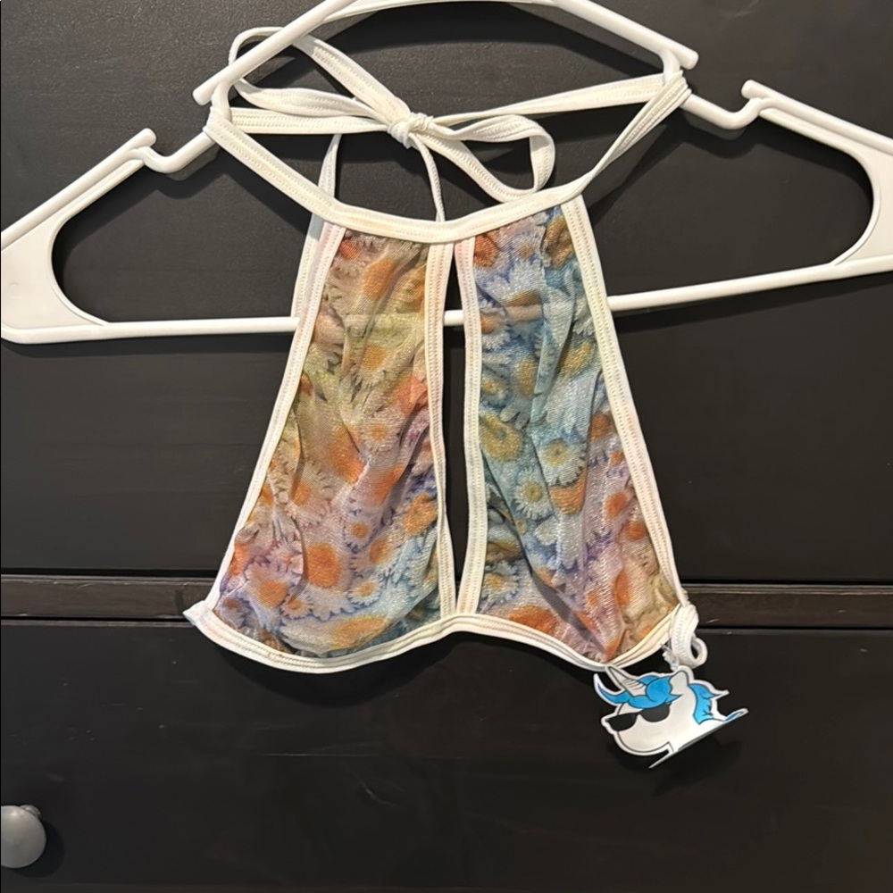 Colorful sheer daisy Halter Bikini Top